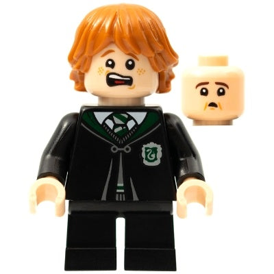 hp287 Ron Weasley - Black Slytherin Robe and Short Legs (Vincent Crabbe Transformation)