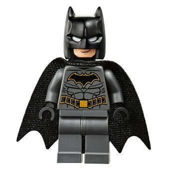 sh0589 Batman - Dark Bluish Gray Suit with Gold Outline Belt and Crest, Mask and Cape (Type 3 Cowl, Teardrop Neck Cut Spongy Cape)