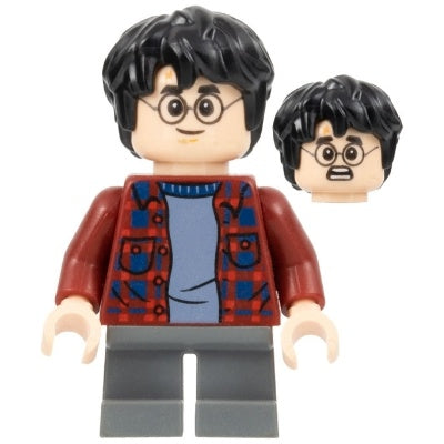 hp143 Harry Potter - Dark Red Plaid Flannel Shirt, Dark Bluish Gray Short Legs