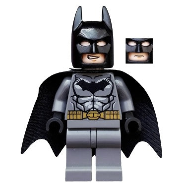 dim002 Batman - Dark Bluish Gray Suit, Gold Belt, Black Hands, Starched Cape