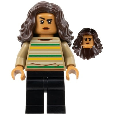 sh0894 MJ (Michelle Jones) - Dark Tan Striped Sweater, Dark Brown Wavy Hair