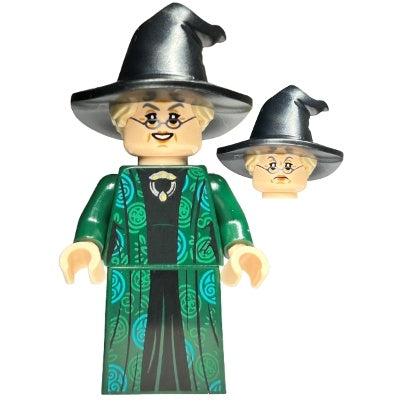 hp274 Professor Minerva Mcgonagall - Dark Green Robe Over Black Dress, Hat with Hair